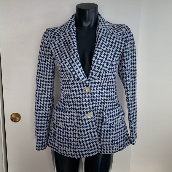 Vintage 1970's White STage Polyester Blazer - Blue & White Houndstooth - Picture 9 of 12